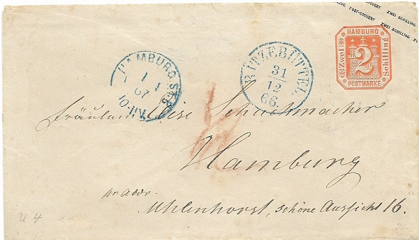 Sylvester-Beleg 1866 – Abgang 31.12., Ankunft 1.1.67