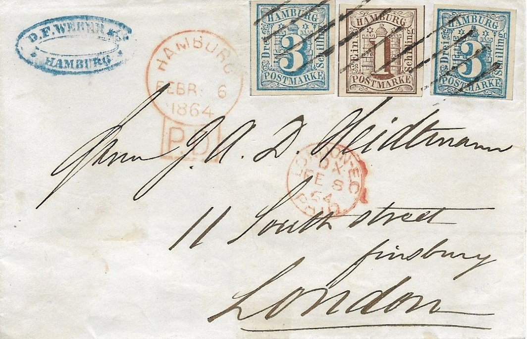 7 Schilling – Porto nach England, mal „etwas anders“ dargestellt..