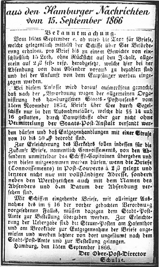 Die Original-Bekanntmachung, so veröffentlicht in den Hamburger Nachrichten