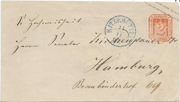 2 Schilling, wieder aus Ritzebüttel. Adressiert an Senator Kirchenpauer – ein ganz bekannter Name in Hamburg.