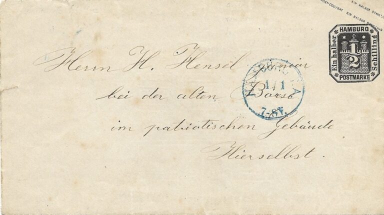 Der Ankunftstempel vorderseitig war bereits der „neue“ Stempel HAMBURG I.A. 1.1.(1868)