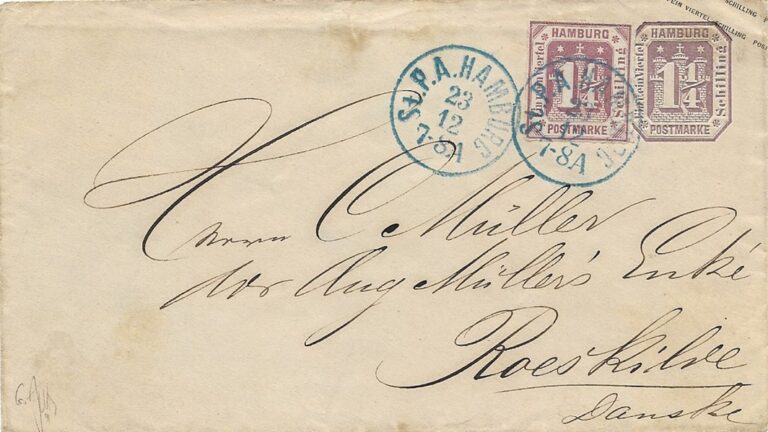1866 nach Roskilde/Dänemark – doppeltes Porto 2 1/2 Schilling