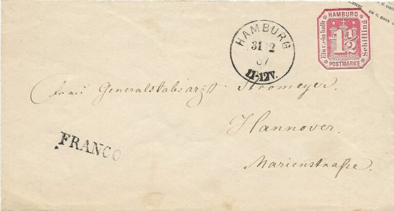 Zweimal nach Hannover. Der Brief links wurde beim Bahnhof aufgegeben, der Brief oben vom Lezttag 31.12.1867