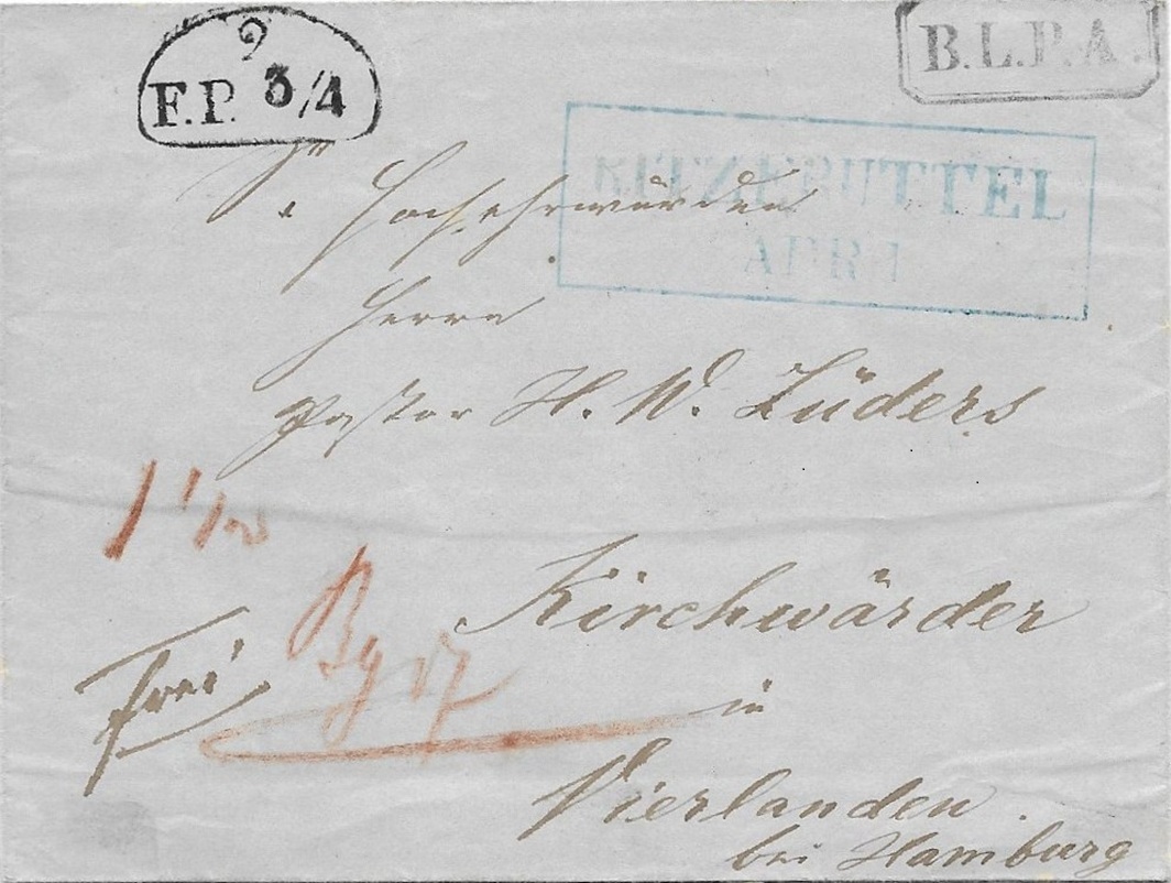 Blauer Rahmenstempel RITZEBÜTTEL APR 1