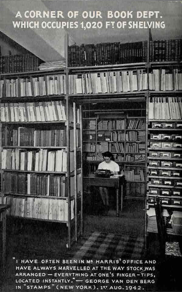 Stock of Books of Albert H. Harris (1942/43). Is it Vera Trinder behind the typewriter?