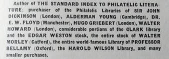 Libraries bought by Harris. From the 'Food for Thought' Philatelic Literature Catalogue (1943 3rd Edition)